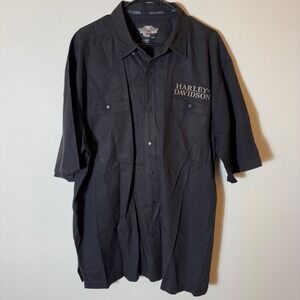 Harley Davidson XL Tall Work Shirt Button Up Black Motorcycle Biker